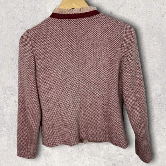 Cynthia Rowley Tweed Blazer Jacket Red Size Small Retro Fringe Bohemian Knit S - Picture 2 of 15